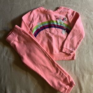 Girls Matching Sweatpants & Sweatshirt Set Joe Boxer Pink and Rainbow Outfit 4T